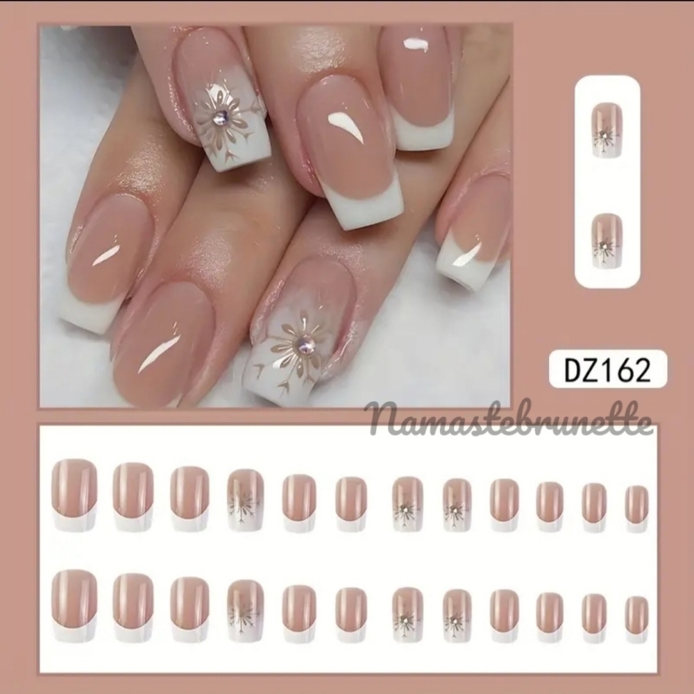 2/$16 Rhinestone French Manicure Press On Nails - Picture 7 of 12